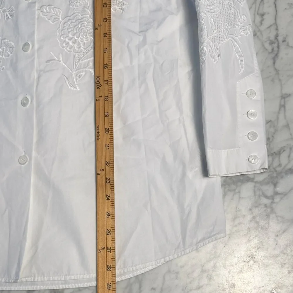 Lafayette 148 New York Bohemian Bloom Embroidered Poplin Tunic Shirt Sz S - Picture 7 of 9